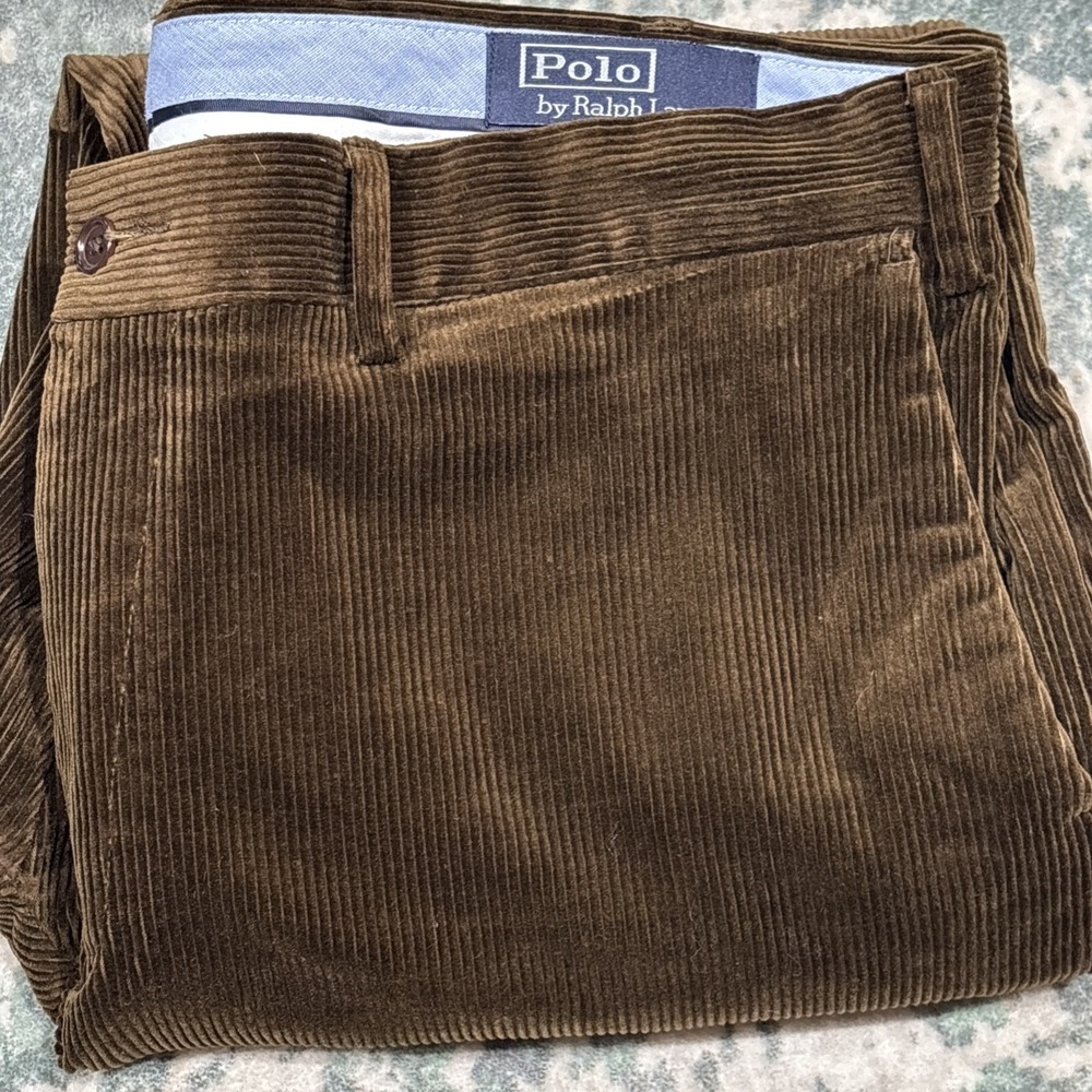 Vintage Polo Ralph Lauren Brown Corduroy Trousers Mens 38x30 Classic Fit Stretch